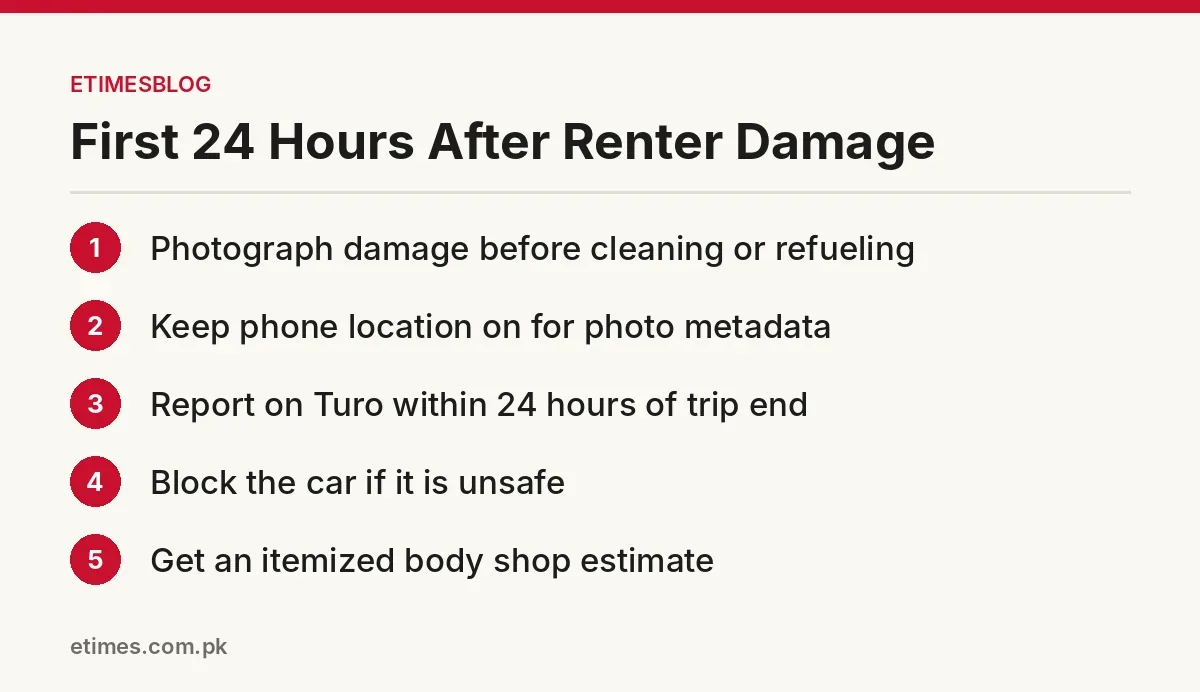 Checklist of five steps to take in the first 24 hours after finding renter damage